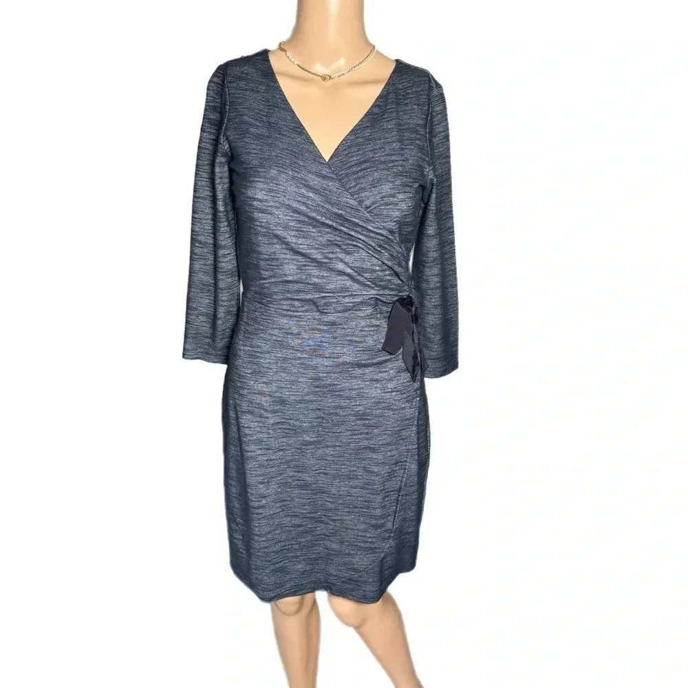 THE LIMITED Faux Wrap Dress Classic Navy Women’s XS V Neck 3/4 Sleeve - Picture 3 of 10